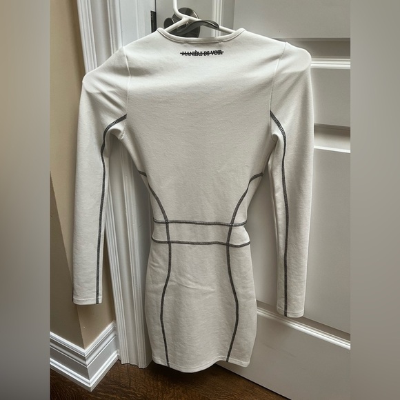 MANIERE DE VOIR Overlock Stitch White Body-con Belted Mini Dress Women’s SZ XS 4 - Picture 3 of 16